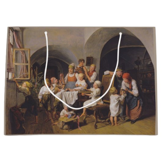 クリスマスモーニング(by Ferdinand Georg Waldmuiller) ラージペーパーバッグ (正面)