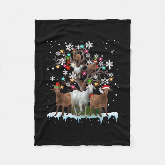 クリスマスヤギの木にサンタヤギの恋人 フリースブランケット (正面)