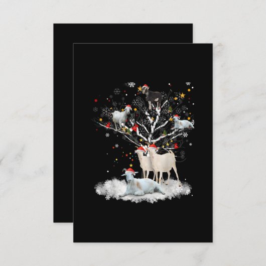クリスマスヤギの木の上におもしろいサンタヤギ恋人のギフト エンクロージャーカード (正面/裏面)