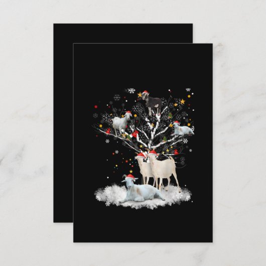 クリスマスヤギの木の上におもしろいサンタヤギ恋人のギフト サンキューカード (正面/裏面)