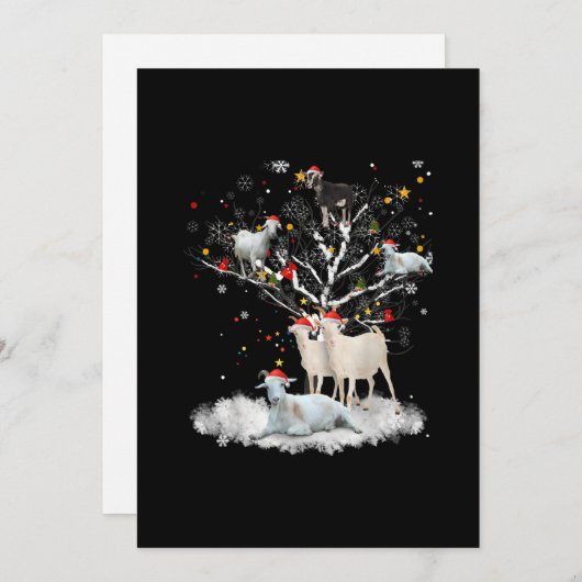 クリスマスヤギの木の上におもしろいサンタヤギ恋人のギフト シーズンカード (正面/裏面)