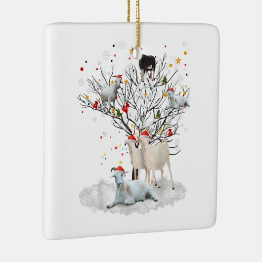 クリスマスヤギの木の上におもしろいサンタヤギ恋人のギフト セラミックオーナメント (右)