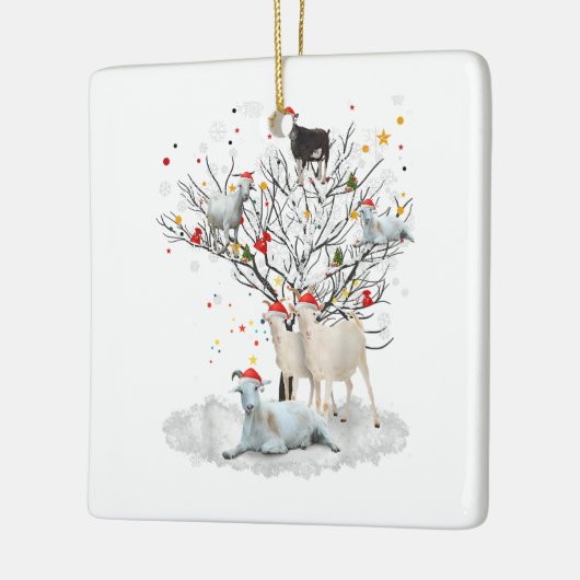 クリスマスヤギの木の上におもしろいサンタヤギ恋人のギフト セラミックオーナメント (左)
