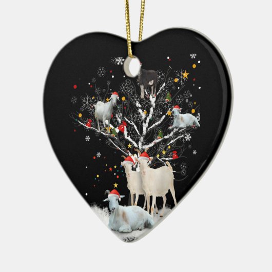 クリスマスヤギの木の上におもしろいサンタヤギ恋人のギフト セラミックオーナメント (左)
