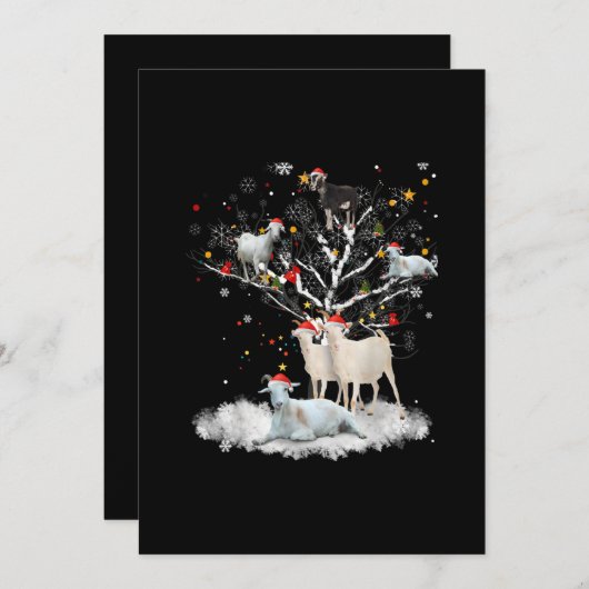 クリスマスヤギの木の上におもしろいサンタヤギ恋人のギフト セーブザデート (正面/裏面)