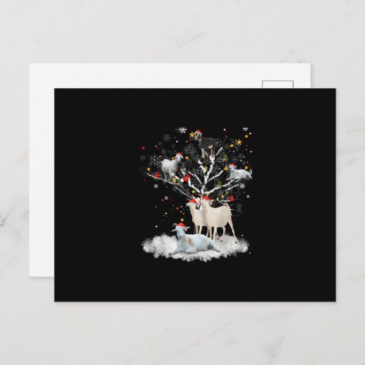 クリスマスヤギの木の上におもしろいサンタヤギ恋人のギフト 案内ポストカード (正面/裏面)