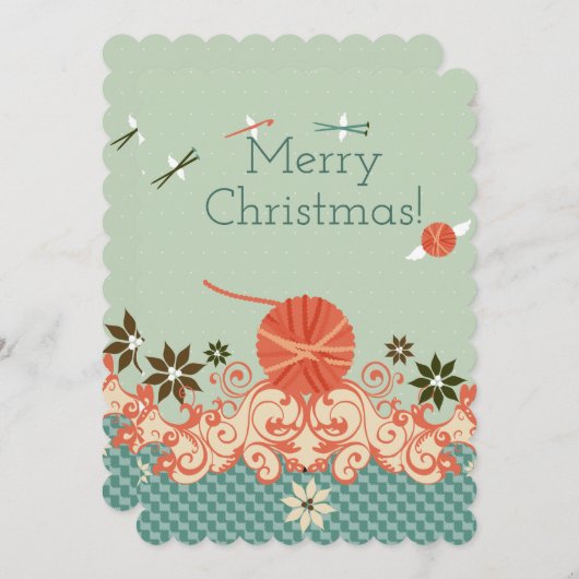 クリスマスヤーン編み物針かぎ針編みフックエンジェル シーズンカード (正面/裏面)