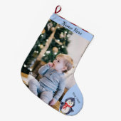 クリスマスユアピック/文字水ストライプ彩ペンギン ラージクリスマスストッキング (正面 (吊り時))