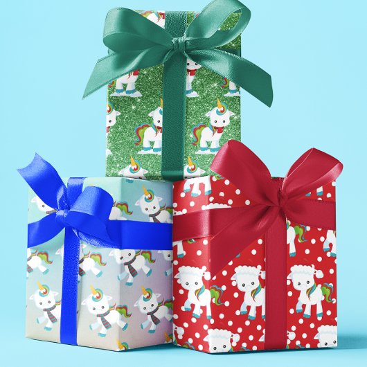 クリスマスユニコーンおもしろいパターン ラッピングペーパーシート