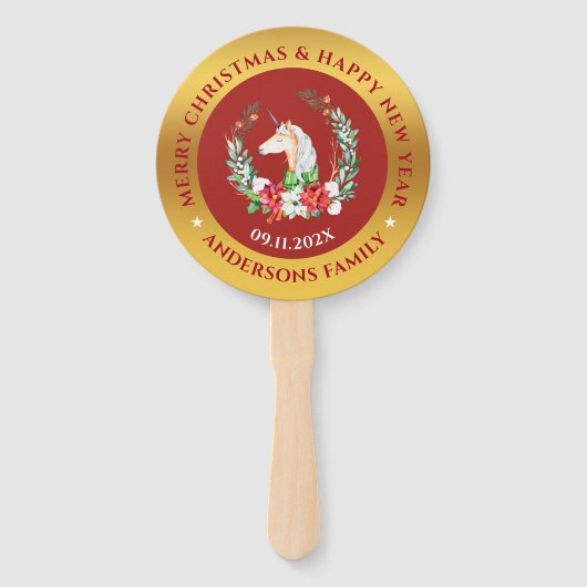クリスマスユニコーンとポインセチアの構図 ハンドファン (裏面)