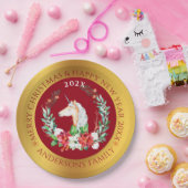 クリスマスユニコーンとポインセチアの構図 ペーパープレート (パーティー)