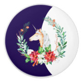 クリスマスユニコーンとポインセチアリース セラミックノブ (正面)