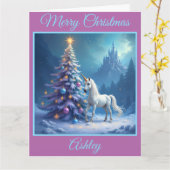 クリスマスユニコーンと童話の城 カード (黄色い花)