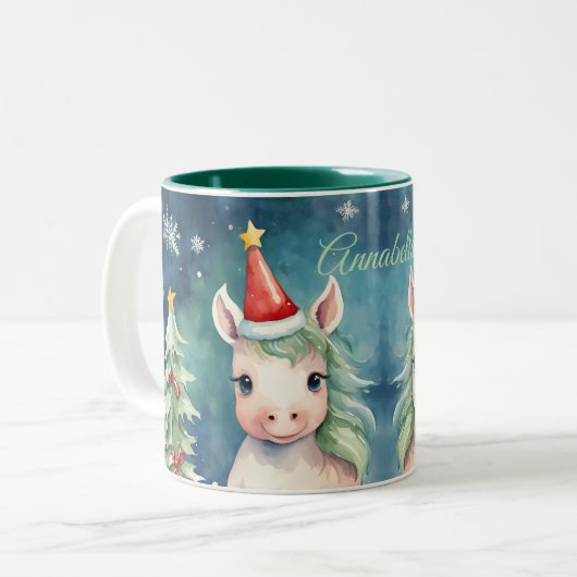 クリスマスユニコーンカスタムの休日 ツートーンマグカップ (正面左)