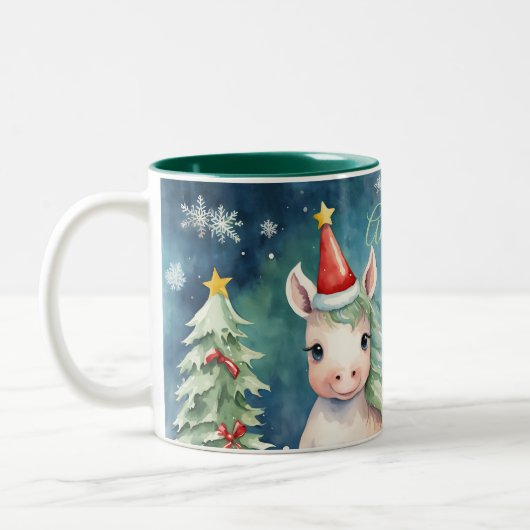 クリスマスユニコーンカスタムの休日 ツートーンマグカップ (左)