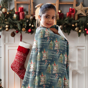 クリスマスユニコーンキャンディーケーンカスタム フリースブランケット