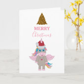 クリスマスユニコーンサンタ金ゴールドグリッタークリスマスツリー カード (黄色い花)