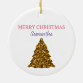クリスマスユニコーンサンタ金ゴールドグリッタークリスマスツリー セラミックオーナメント (裏面)