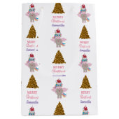 クリスマスユニコーンサンタ金ゴールドグリッタークリスマスツリー ミディアムペーパーバッグ (正面)