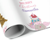 クリスマスユニコーンサンタ金ゴールドグリッタークリスマスツリー ラッピングペーパー (ロールコーナー)