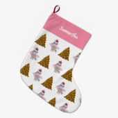 クリスマスユニコーンサンタ金ゴールドグリッタークリスマスツリー ラージクリスマスストッキング (正面 (吊り時))