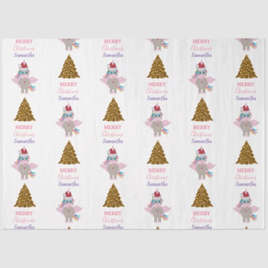 クリスマスユニコーンサンタ金ゴールドグリッタークリスマスツリー 薄葉紙 (正面)