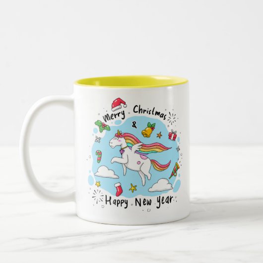 クリスマスユニコーンドールイエロー ツートーンマグカップ (左)