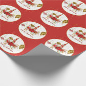 クリスマスユニコーンパーソナライズされた顔レッド金ゴールド ラッピングペーパー (角)