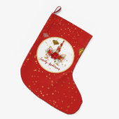クリスマスユニコーンパーソナライズされた顔レッド金ゴールド ラージクリスマスストッキング (正面 (吊り時))
