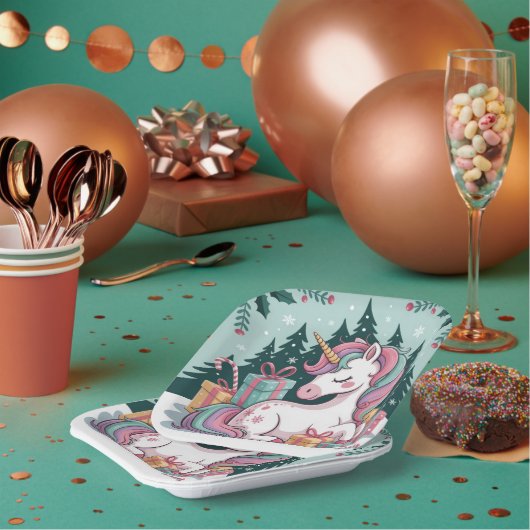 クリスマスユニコーンパーティープレート ペーパープレート (複数)