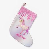 クリスマスユニコーンピンクグリッターガーリーパーソナル スモールクリスマスストッキング (正面 (吊り時))