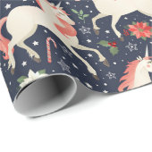 クリスマスユニコーンポインセチア水彩ホリデー ラッピングペーパー (ロールコーナー)