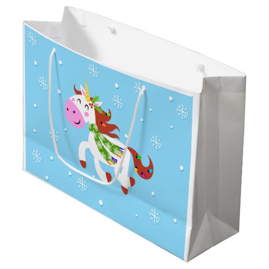 クリスマスユニコーン漫画 ラージペーパーバッグ (正面アングル)