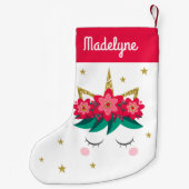 クリスマスユニコーン花の星パーソナライズされた名 スモールクリスマスストッキング (裏面)