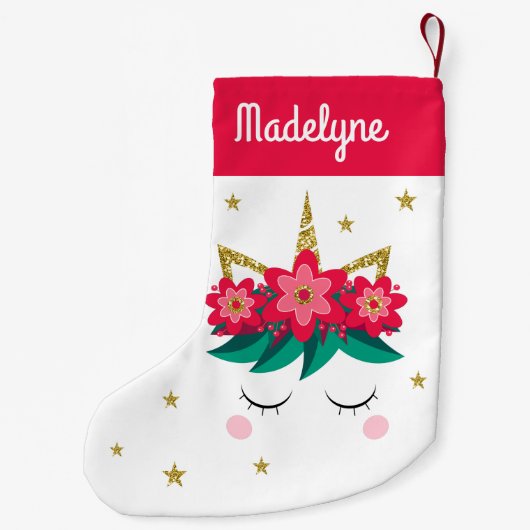 クリスマスユニコーン花の星パーソナライズされた名 スモールクリスマスストッキング (裏面)