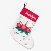 クリスマスユニコーン花の星パーソナライズされた名 スモールクリスマスストッキング (正面 (吊り時))