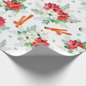 クリスマスユニコーン赤と白ポインセチア模様 ラッピングペーパー (角)