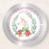 クリスマスユニコーン銀と白いコースター縁どの使用 コースター (正面)