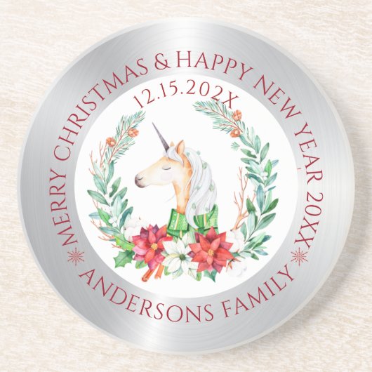 クリスマスユニコーン銀と白いコースター縁どの使用 コースター (正面)