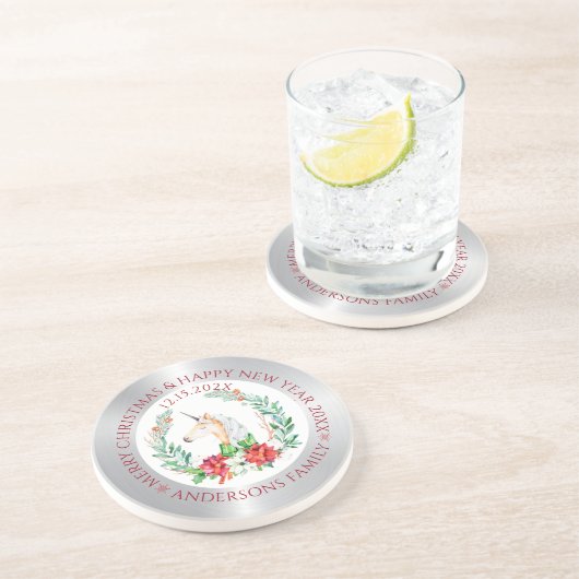 クリスマスユニコーン銀と白いコースター縁どの使用 コースター (側面)