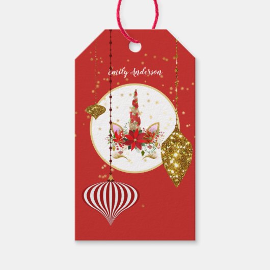 クリスマスユニコーン顔ガールズバースデーパーティー ギフトタグ (正面)