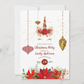 クリスマスユニコーン顔パーティーレッド金ゴールドモダンおもしろい 招待状 (正面)