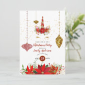 クリスマスユニコーン顔パーティーレッド金ゴールドモダンおもしろい 招待状 (スタンド正面)