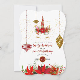 クリスマスユニコーン顔誕生日レッド金ゴールドおもしろい 招待状