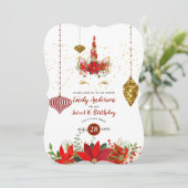 クリスマスユニコーン顔誕生日レッド金ゴールドおもしろい 招待状 (スタンド正面)