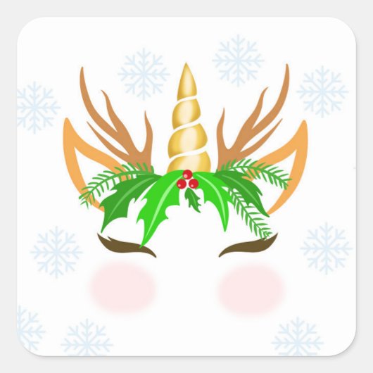 クリスマスユニコーン顔 スクエアシール (正面)