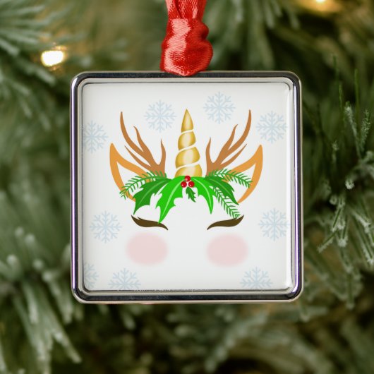 クリスマスユニコーン顔 メタルオーナメント (ツリー)
