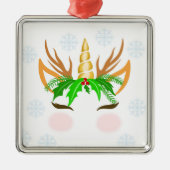 クリスマスユニコーン顔 メタルオーナメント (正面)