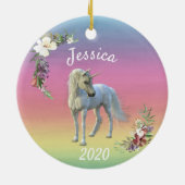 クリスマスユニコーン魔法のファンタジー虹 セラミックオーナメント (裏面)
