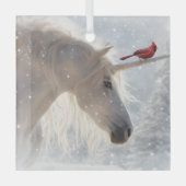 クリスマスユニコーン(鳥)ショウジョウコウカンチョウホリデイ ガラスオーナメント (正面)